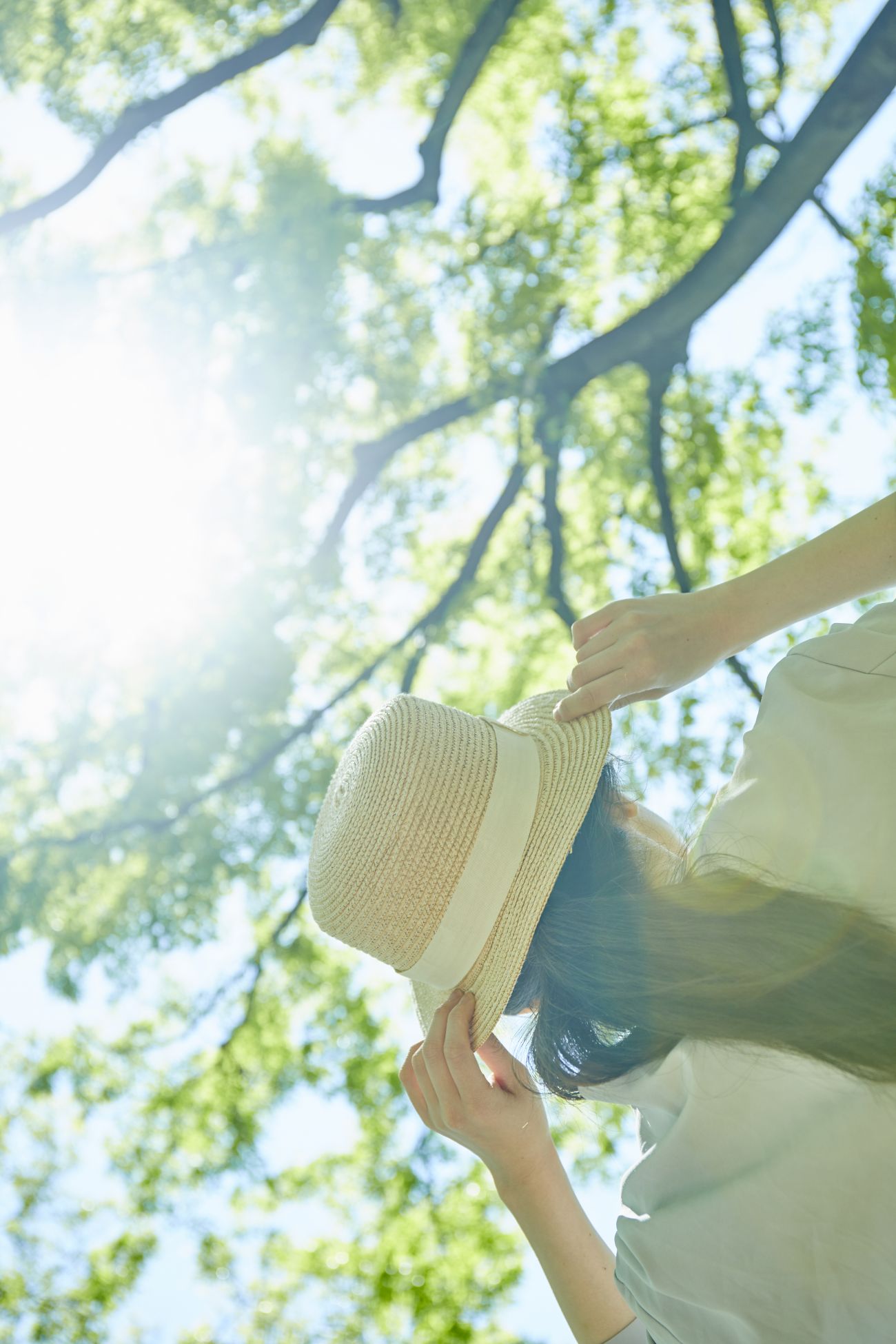 木漏れ日の中の女性